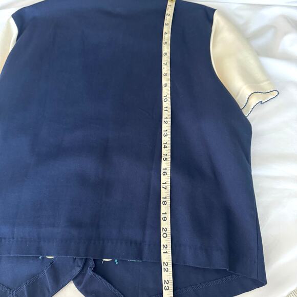 Vintage Alfred Dunner Wms Large Navy Cream SS Embroidered Floral Faux Vest Top - Picture 8 of 11